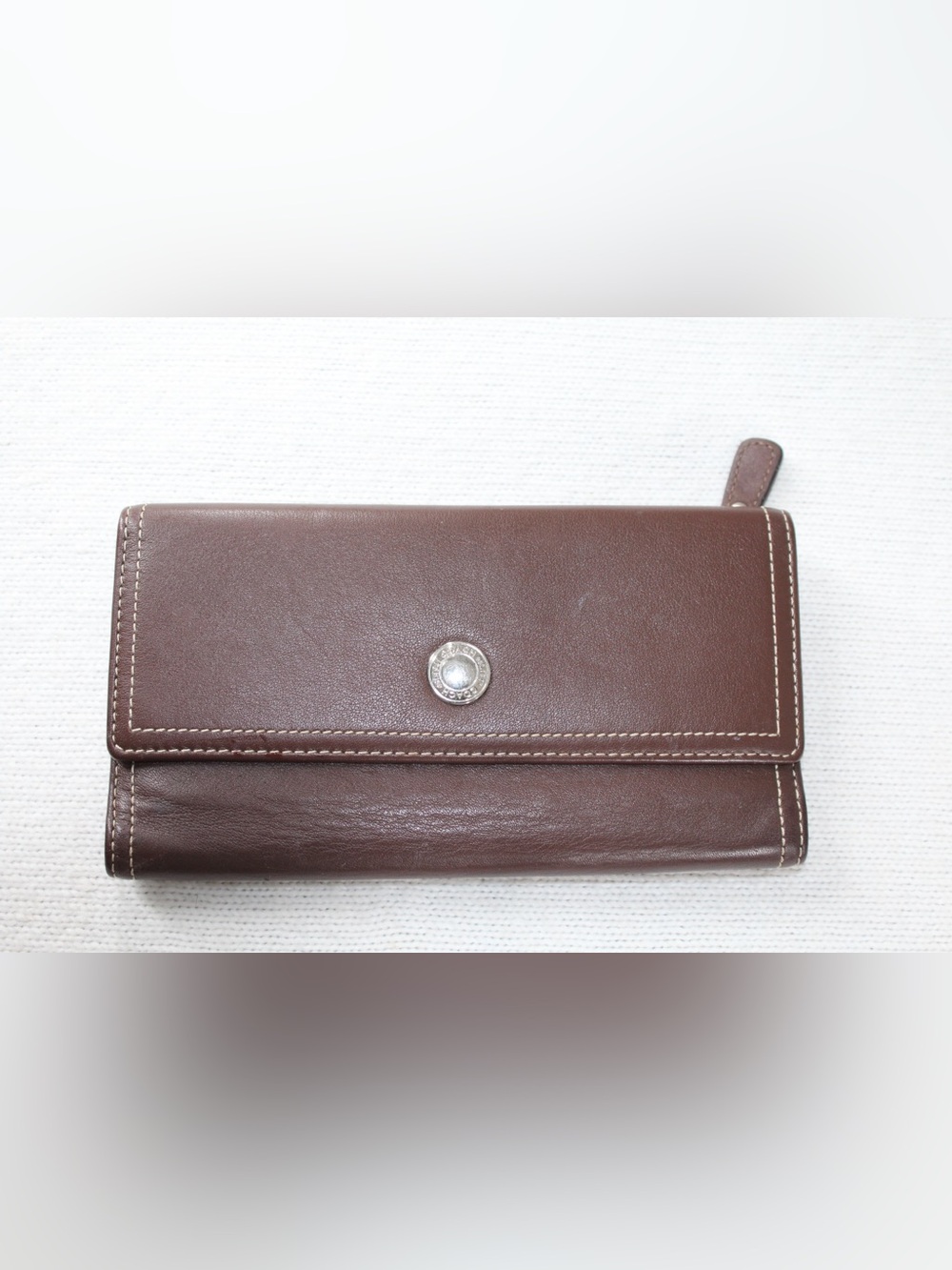 Coach Brown Leather Trifold Wallet w/ Pink Interior